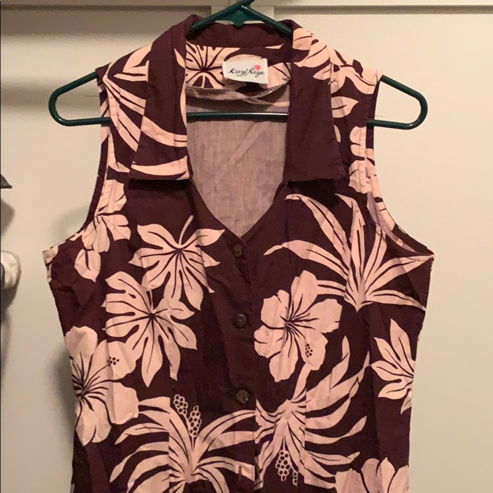 Karyl Kaye Collard Button Down Dress Hawaiianprint